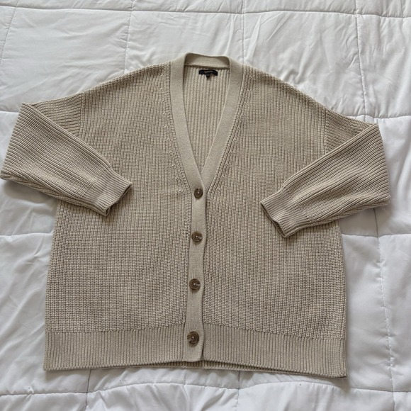 Quince Sweaters - Quince Cardigan Organic 100% Cotton Oversized Boyfriend Beige Womens Large